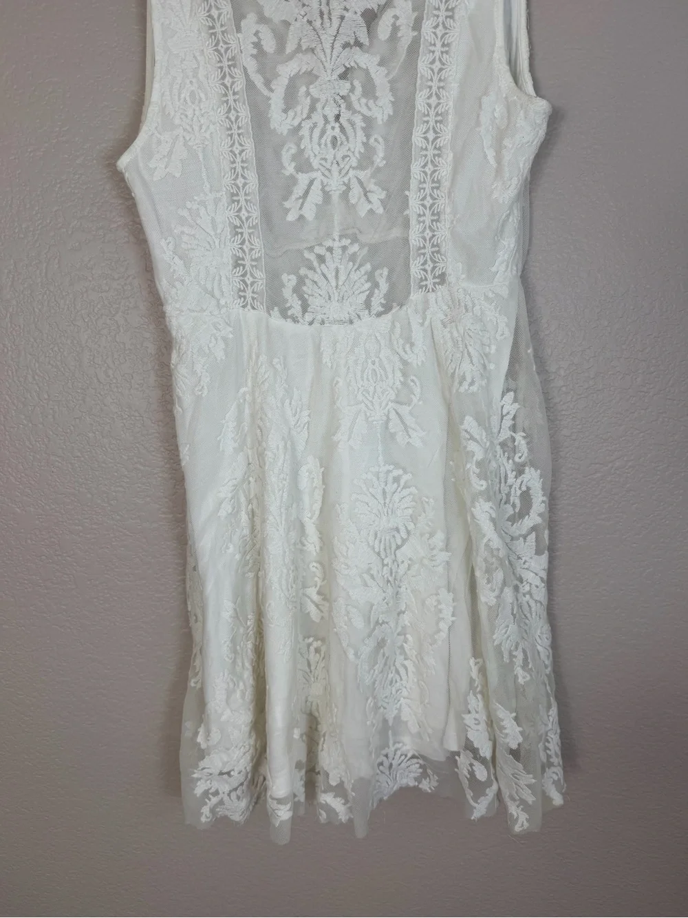 Vintage Free People Reign Over Me Lace Skater Mini Dress White size 8 $128